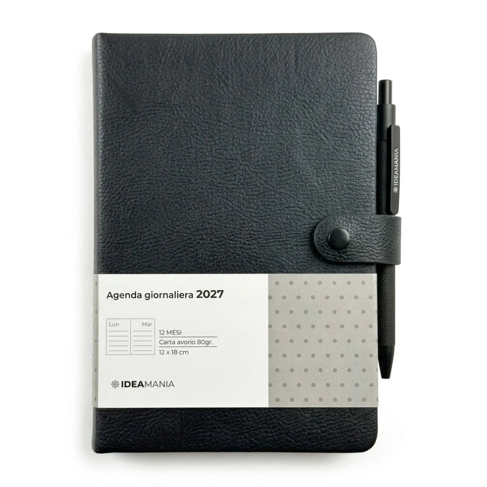 Agenda giornaliera 2027 con chiusura a clip e penna Ideamania by Seven 12 × 18 cm