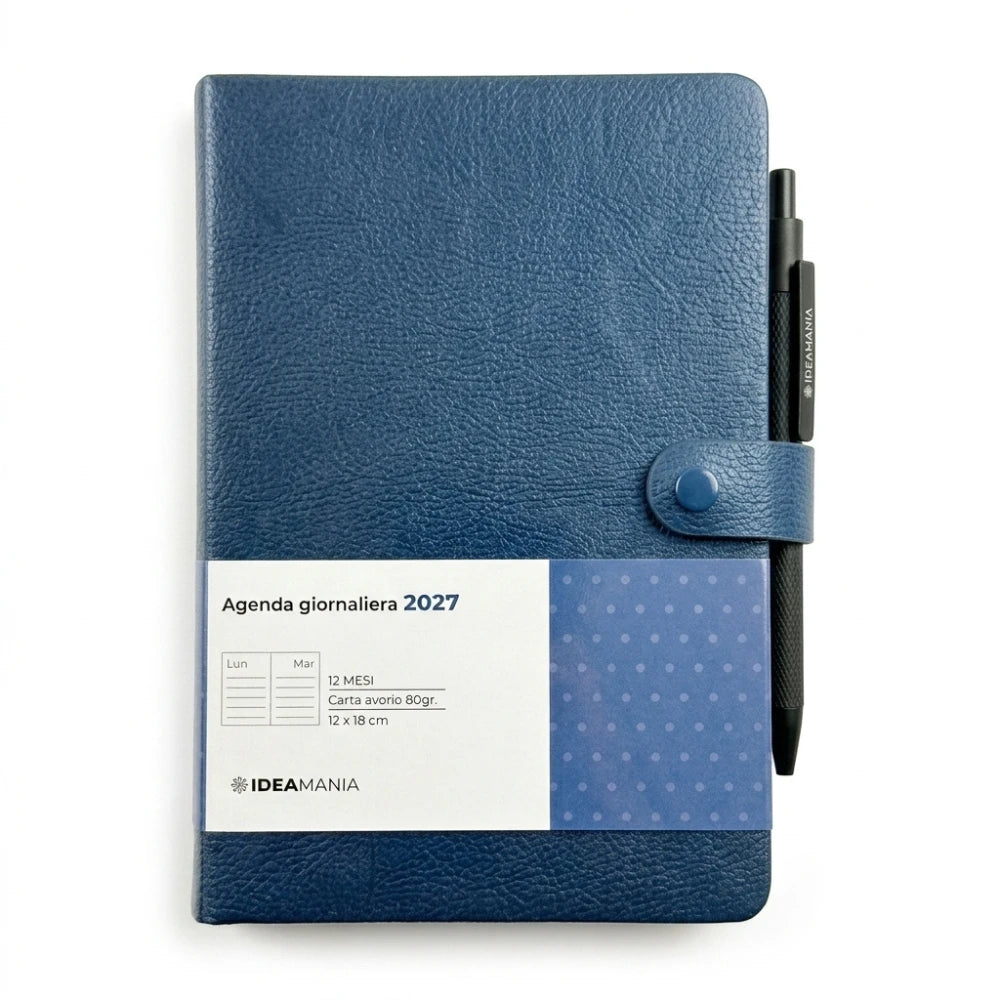 Agenda giornaliera 2027 con chiusura a clip e penna Ideamania by Seven 12 × 18 cm