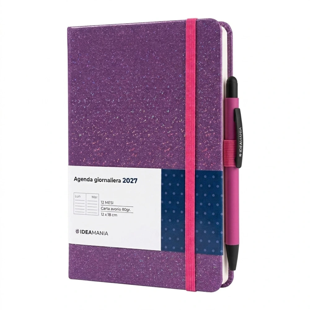 Agenda giornaliera 2027 glitter con penna Ideamania by Seven 12 × 18 cm