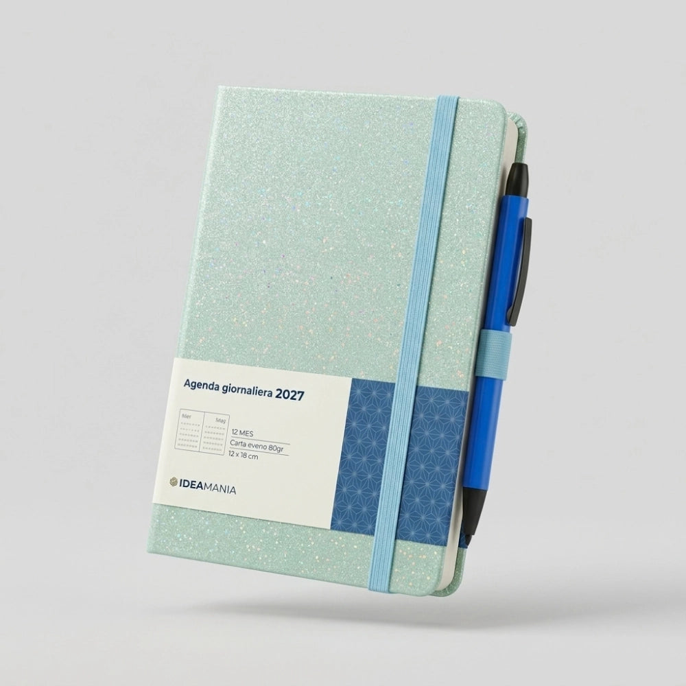 Agenda giornaliera 2027 glitter con penna Ideamania by Seven 12 × 18 cm