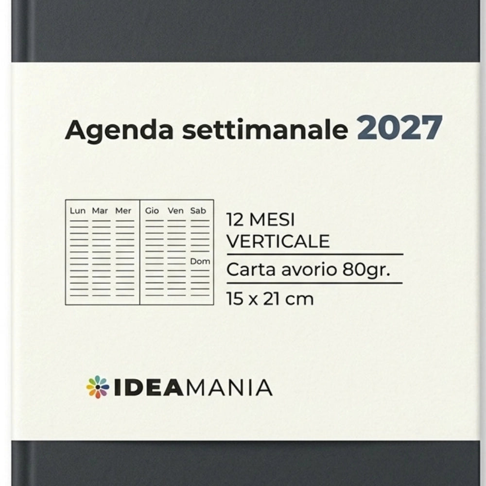 Agenda settimanale Ideamania by Seven 12 mesi effetto ecopelle con clip e penna 15 × 21 cm