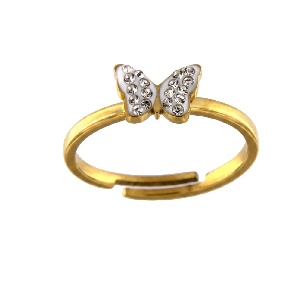Anello Donna in Acciaio Gold Farfalla con Zirconi – Aqua