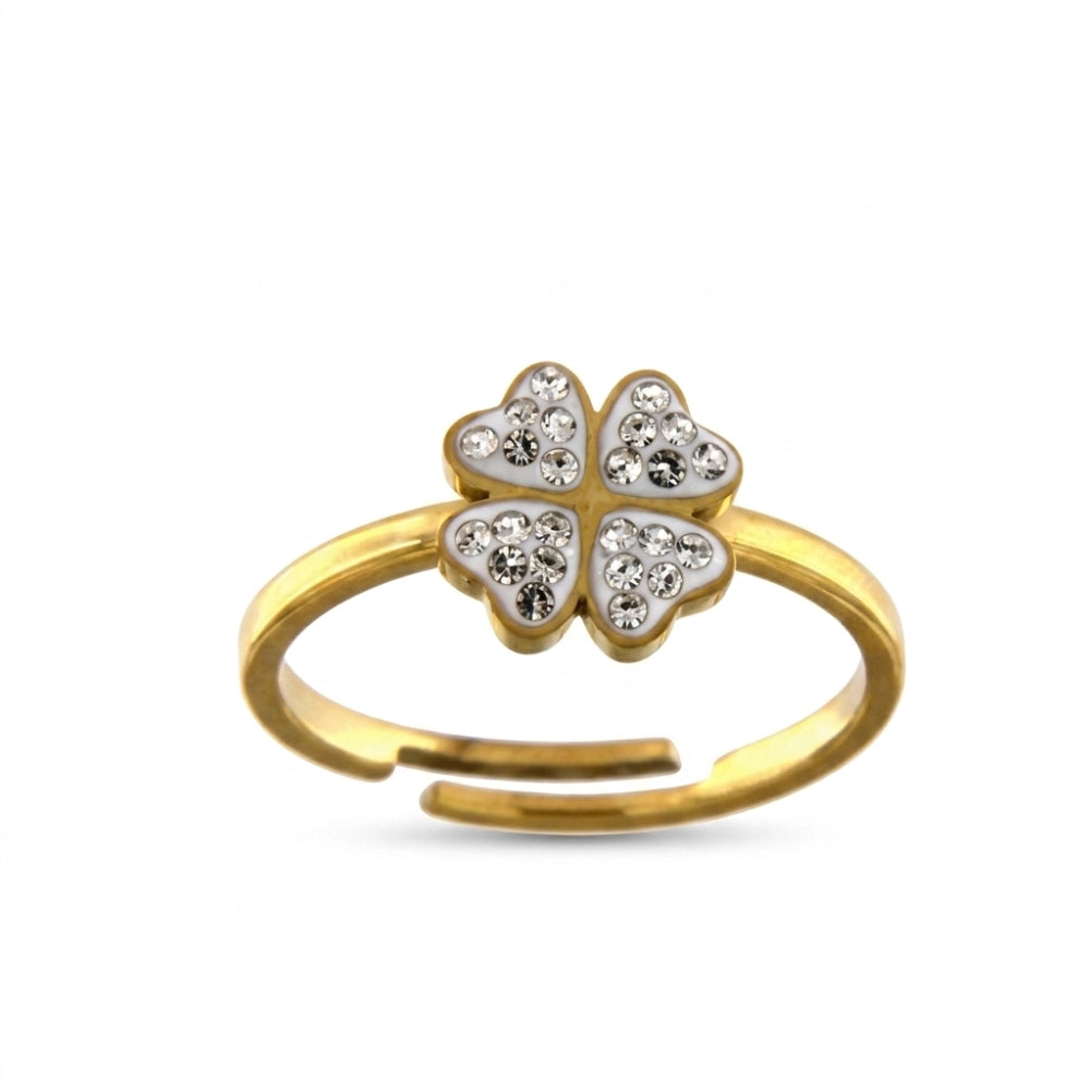 Anello Donna in Acciaio Gold Quadrifoglio con Zirconi – Aqua