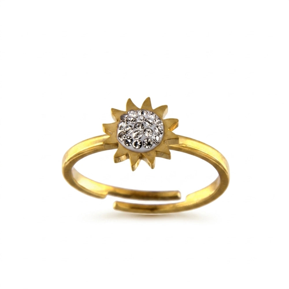 Anello Donna in Acciaio Gold Sole con Zirconi – Aqua