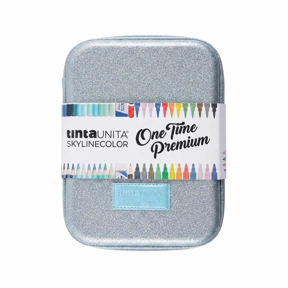 Astuccio Art Box One Time Premium TintaUnita SkylineColor Azzurro Glitter – fronte chiuso