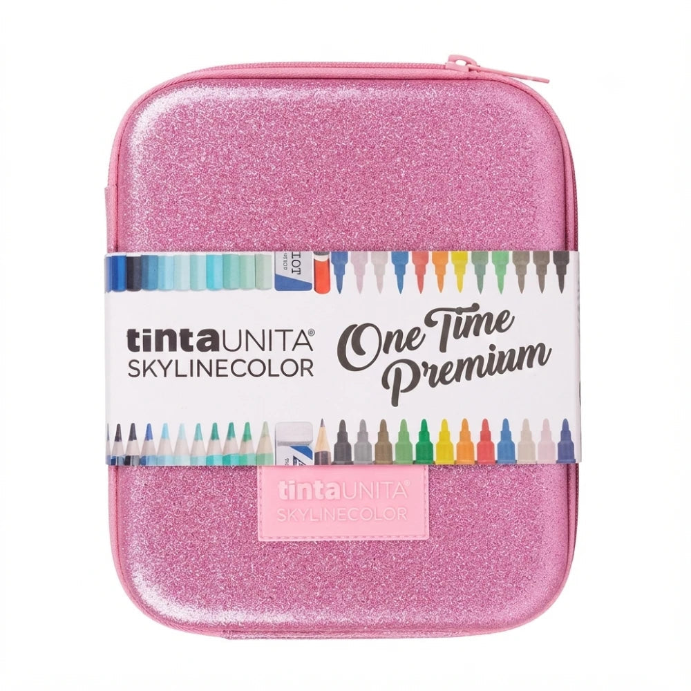 Astuccio Art Box One Time Premium TintaUnita Rosa Glitter aperto – piano pennarelli brush bipunta