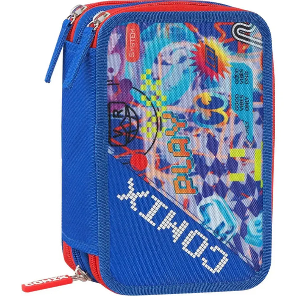 Astuccio 3 Zip Comix Ultra Bright Blu 2026 – Completo con 18 Pennarelli e 18 Matite Colorate