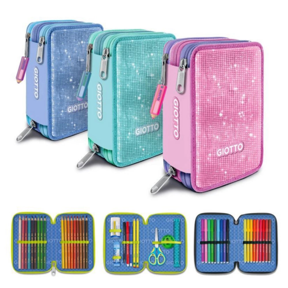Astuccio 3 Zip Giotto Super Crystal Glitterato – 46 pz
