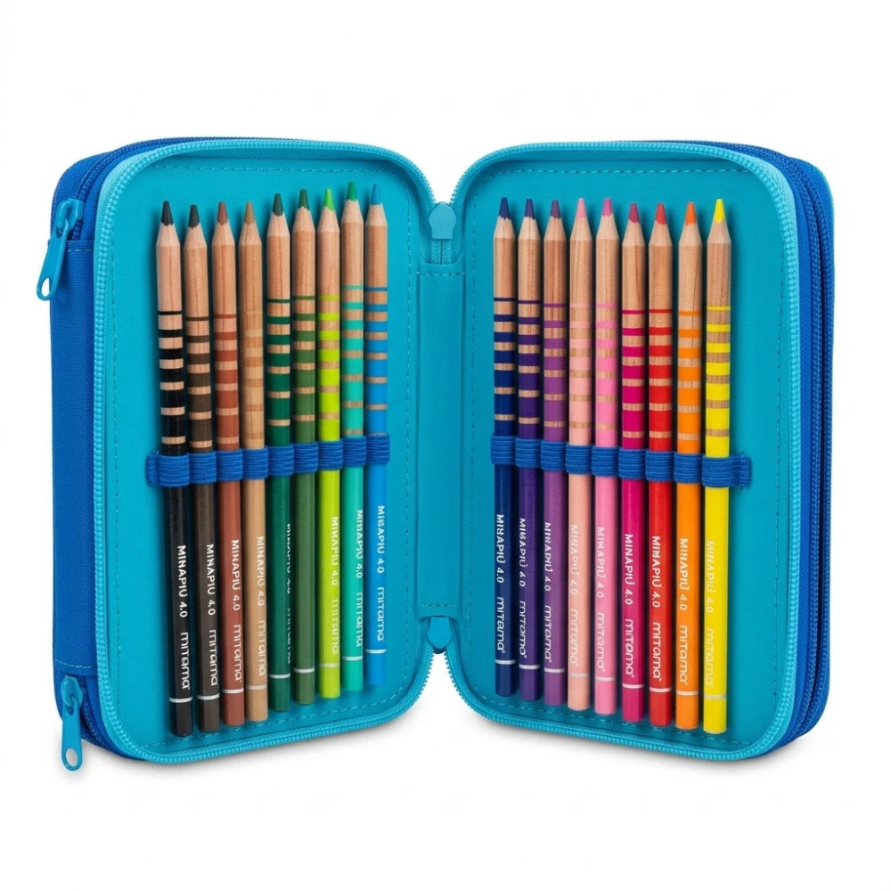 Astuccio 3 Zip Italian Brainrot – contenuto pastelli e pennarelli colori freddi