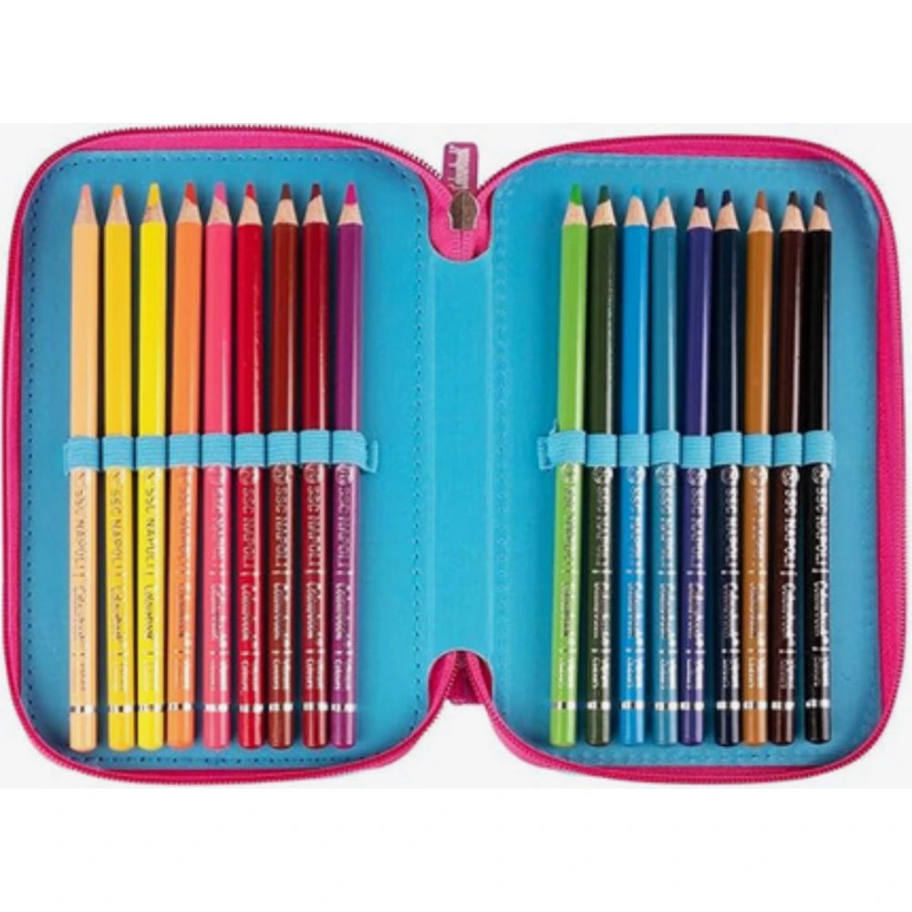 Astuccio 3 Zip Napoli Colourbook - Completo 44 Pezzi Rosa Fluo | Scuola 2026