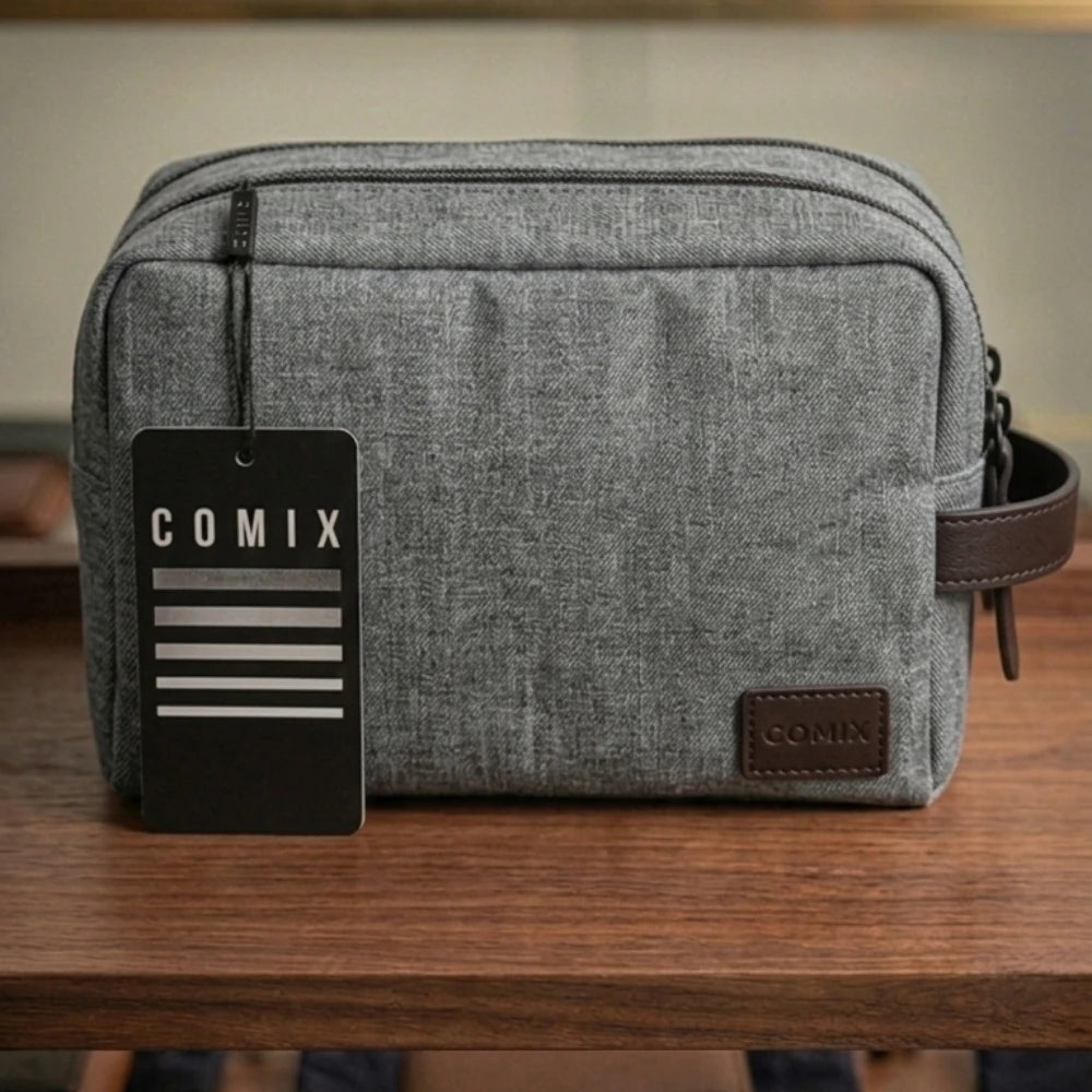 Necessaire Comix 2 Zip Grigio con Maniglietta — Astuccio Canvas Scuola