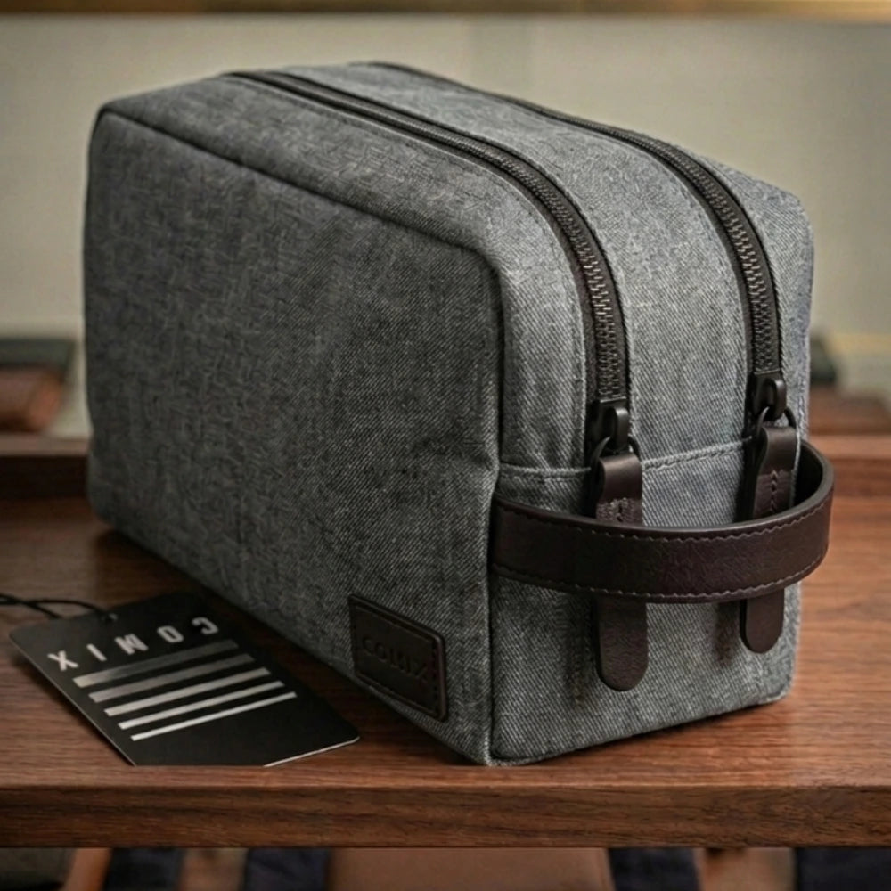 Necessaire Comix 2 Zip Grigio con Maniglietta — Astuccio Canvas Scuola