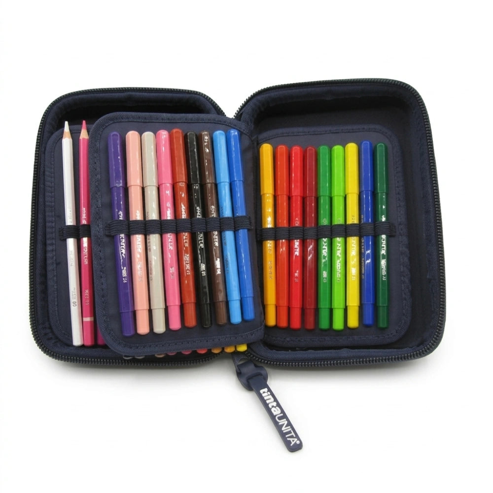 TintaUnita Astuccio Pieno One Time Blu Scuro – 3 Piani, 1 Zip, 43 Pezzi