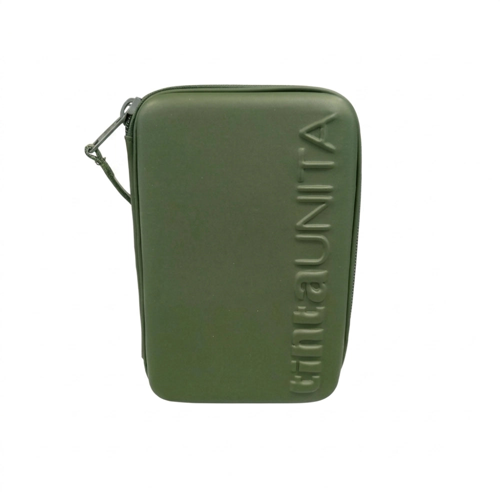 Astuccio One Time TintaUnita verde militare con scocca rigida chiuso vista frontale
