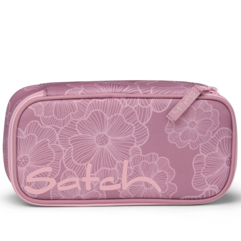 Astuccio rigido Satch Magnolia Dream aperto con pennarelli colorati organizer elastici rosa