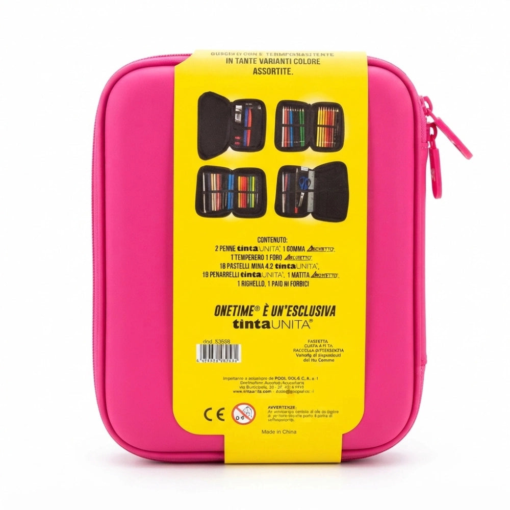 Astuccio OneTime Hard TintaUNITA Fucsia – Scocca Rigida, 3 Piani, 1 Zip, 44 Pezzi