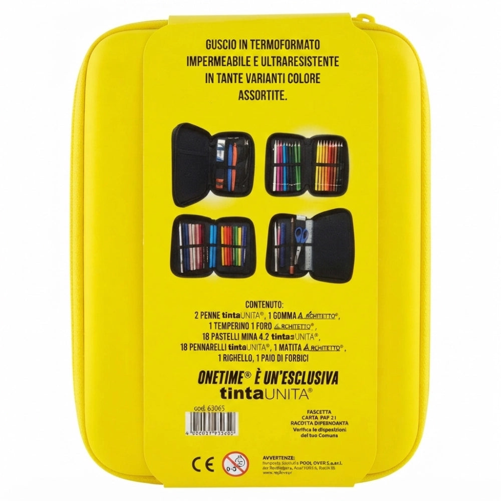 Astuccio OneTime Hard TintaUNITA Giallo – Scocca Rigida, 3 Piani, 1 Zip, 44 Pezzi