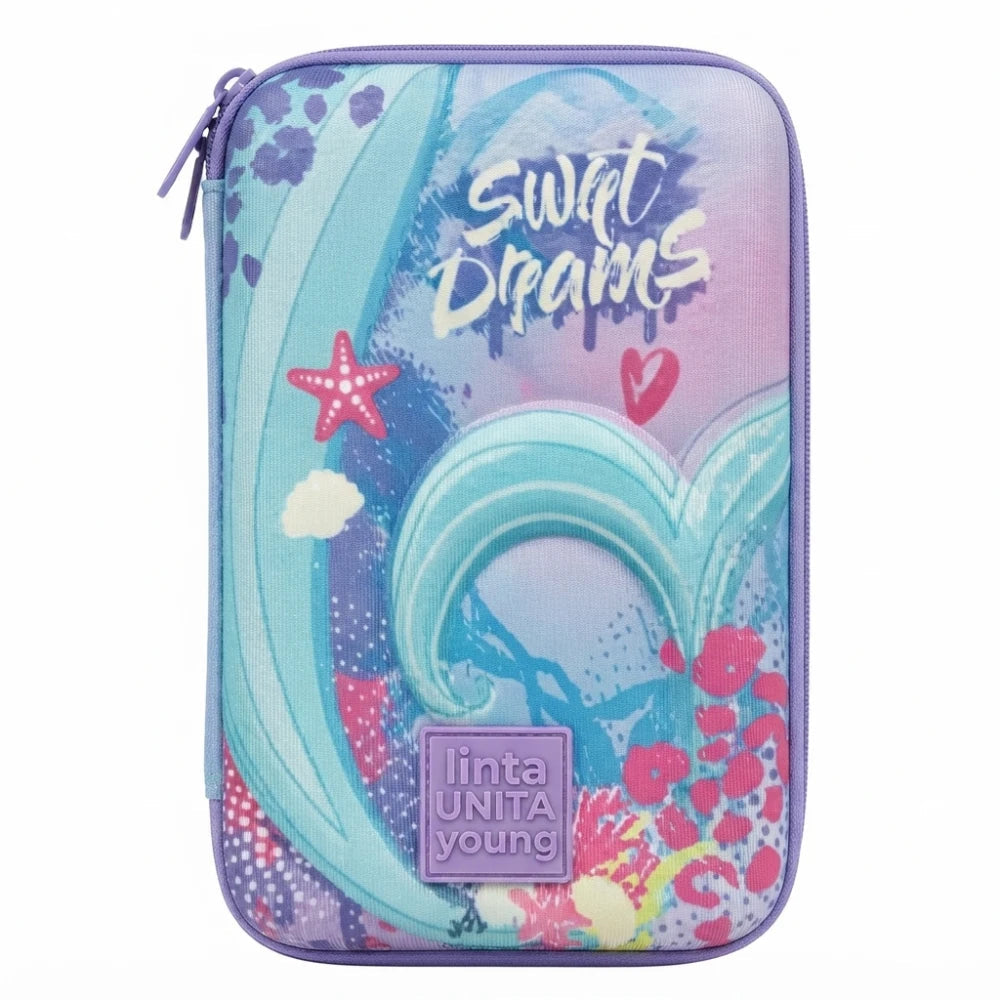 Astuccio TintaUNITA Young Sweet Dreams Sirena One Time 2026/2027 – astuccio morbido lilla/turchese con coda di sirena, stella marina e scritta Sweet Dreams, materiale scolastico incluso
