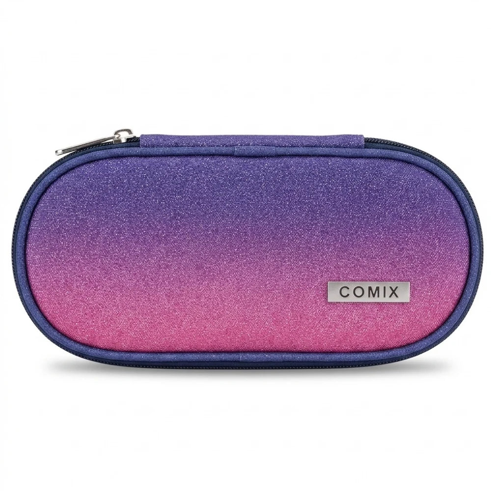 Astuccio Ovale Organizzato Comix Sfumato Glitter | Portapenne Scuola con Divisorio ed Elastici | 22x5x7 cm