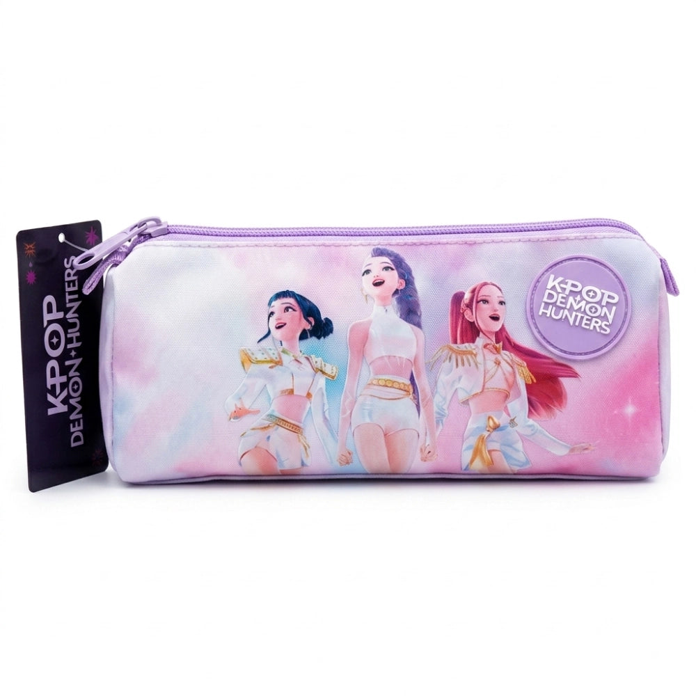 Astuccio vuoto K-Pop Demon Hunters nero con personaggi Huntrix stelle rosa e argento