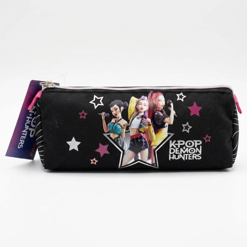 Astuccio vuoto K-Pop Demon Hunters nero vista posteriore texture onde argento su nero