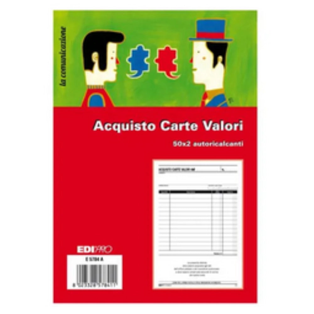Blocco Acquisto Valori Bollati 50+50 Fogli Autoricalcanti 23x15 cm – Edipro E5784A
