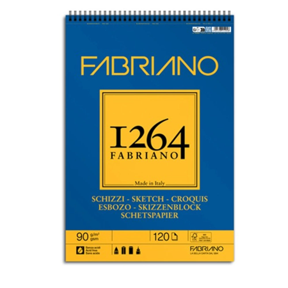 Fabriano 1264 Schizzi – Blocco Spiralato 120 Fogli A4 Grana Naturale 90gr/mq