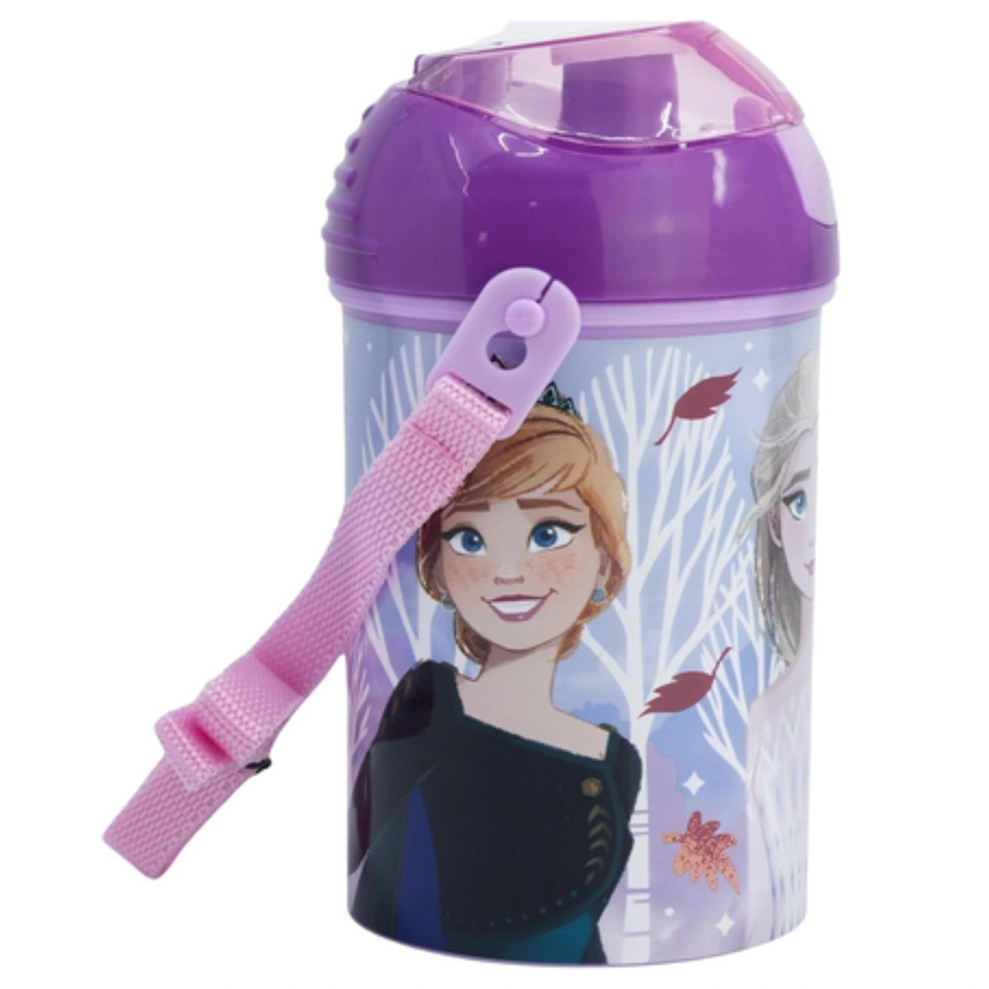 Borraccia Frozen in Plastica con Cannuccia e Tracollina 350ml