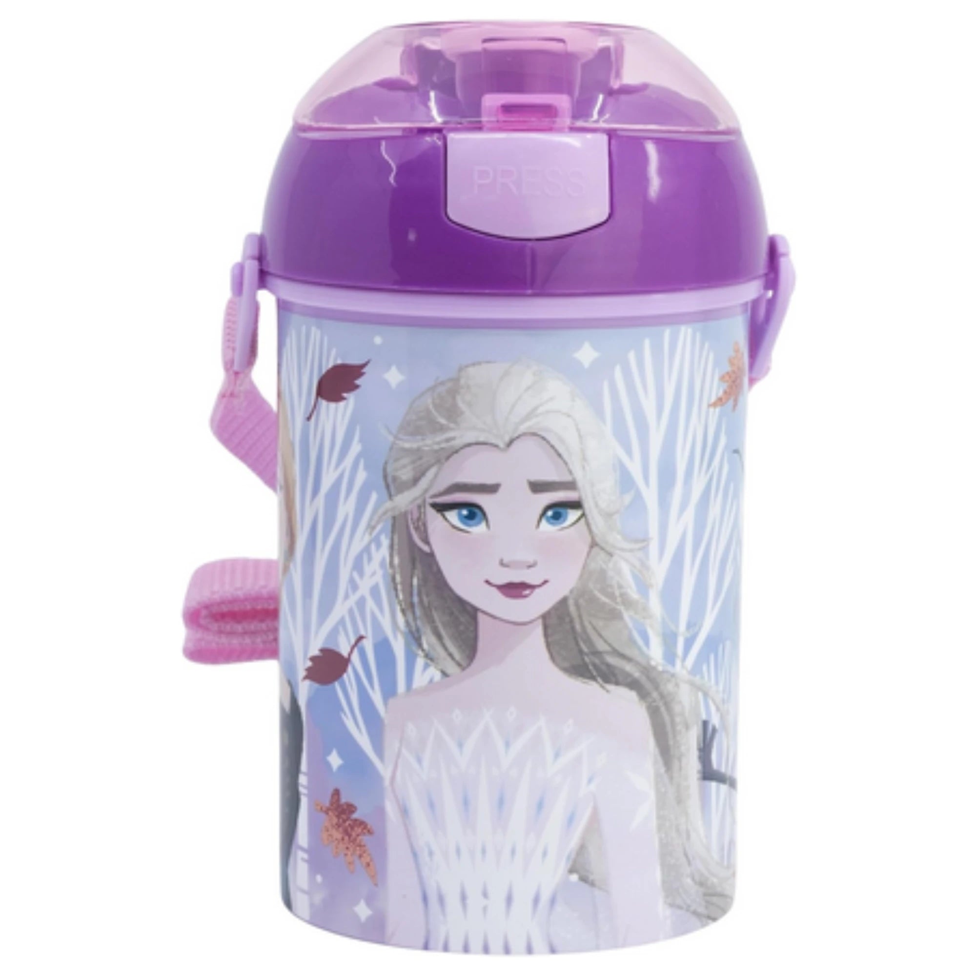 Borraccia Frozen in Plastica con Cannuccia e Tracollina 350ml