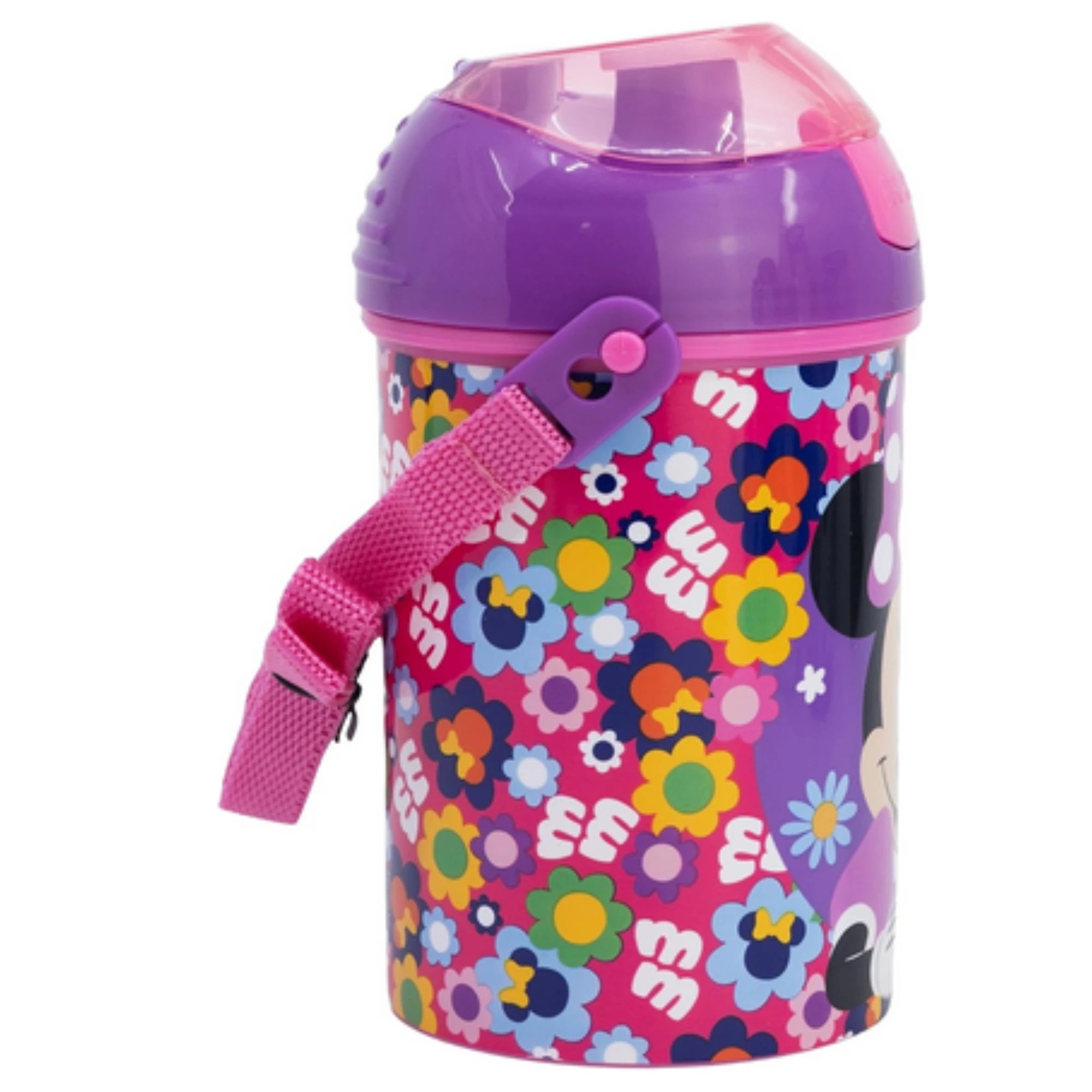 Borraccia Minnie in Plastica con Cannuccia e Tracollina 350ml