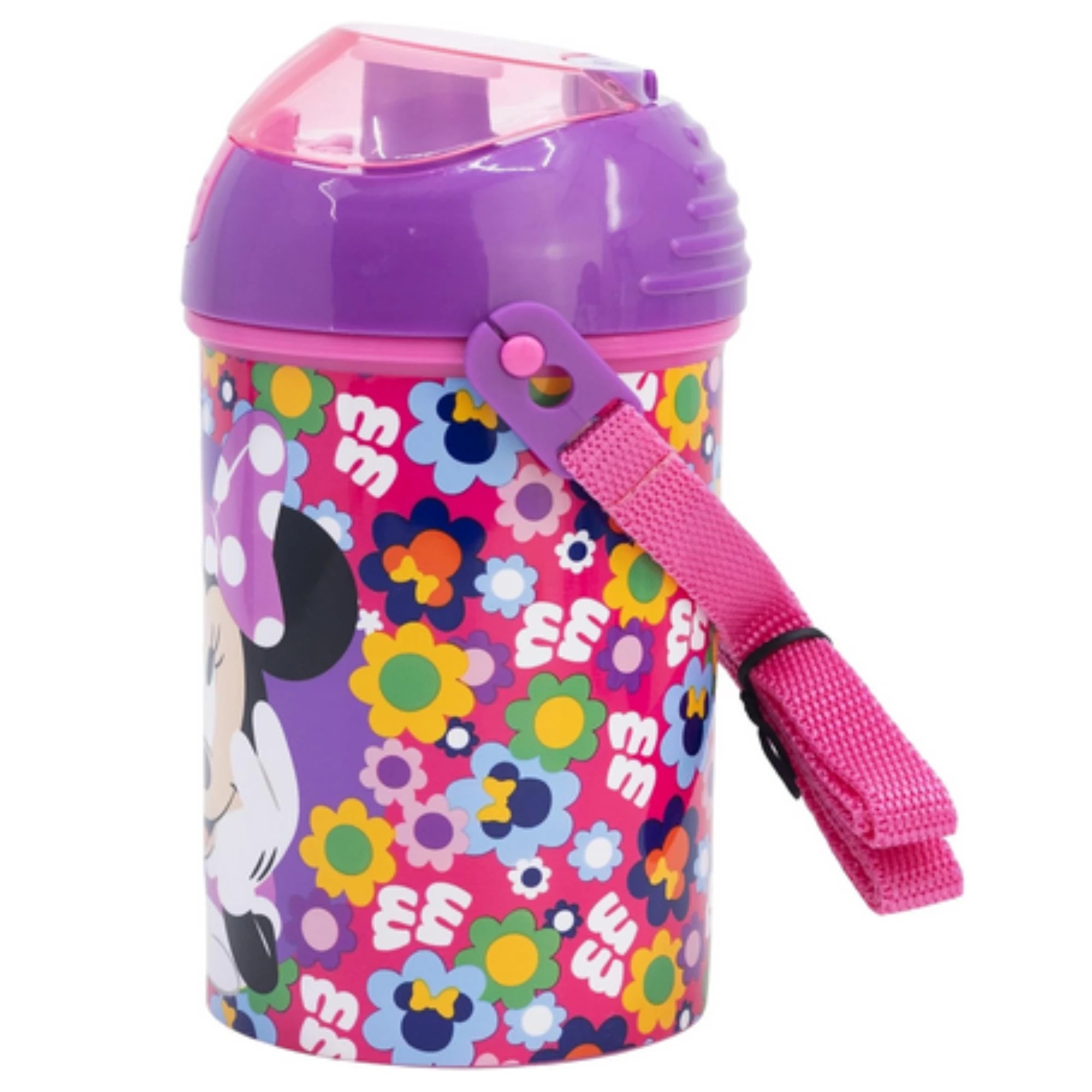 Borraccia Minnie in Plastica con Cannuccia e Tracollina 350ml