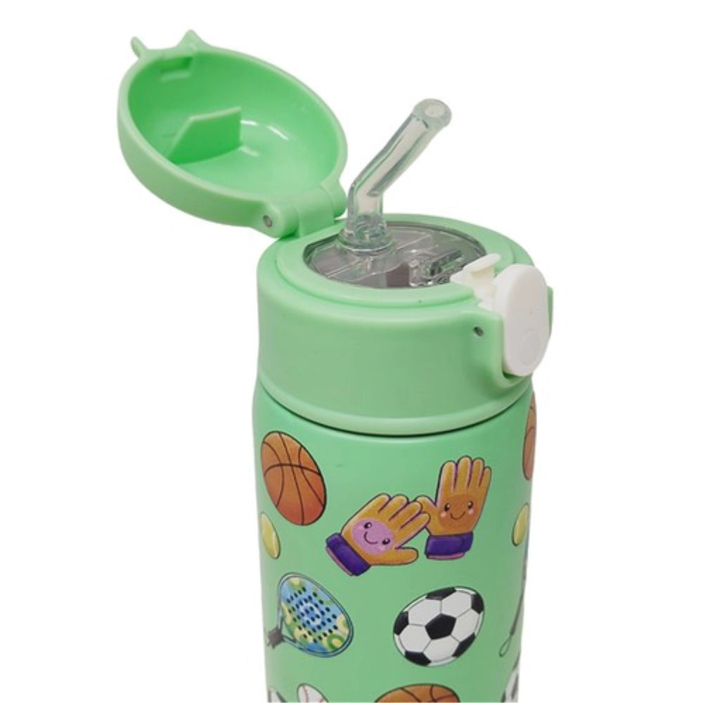 Borraccia termica Olli Kids Sports dettaglio tappo - apertura a scatto e cannuccia silicone trasparente