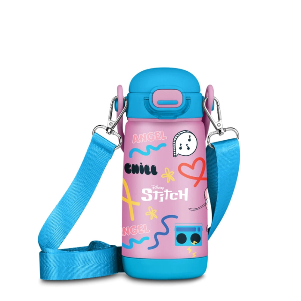 Borraccia Termica Kid Angel Lilo & Stitch Rosa con tracolla Seven 400ml acciaio inox