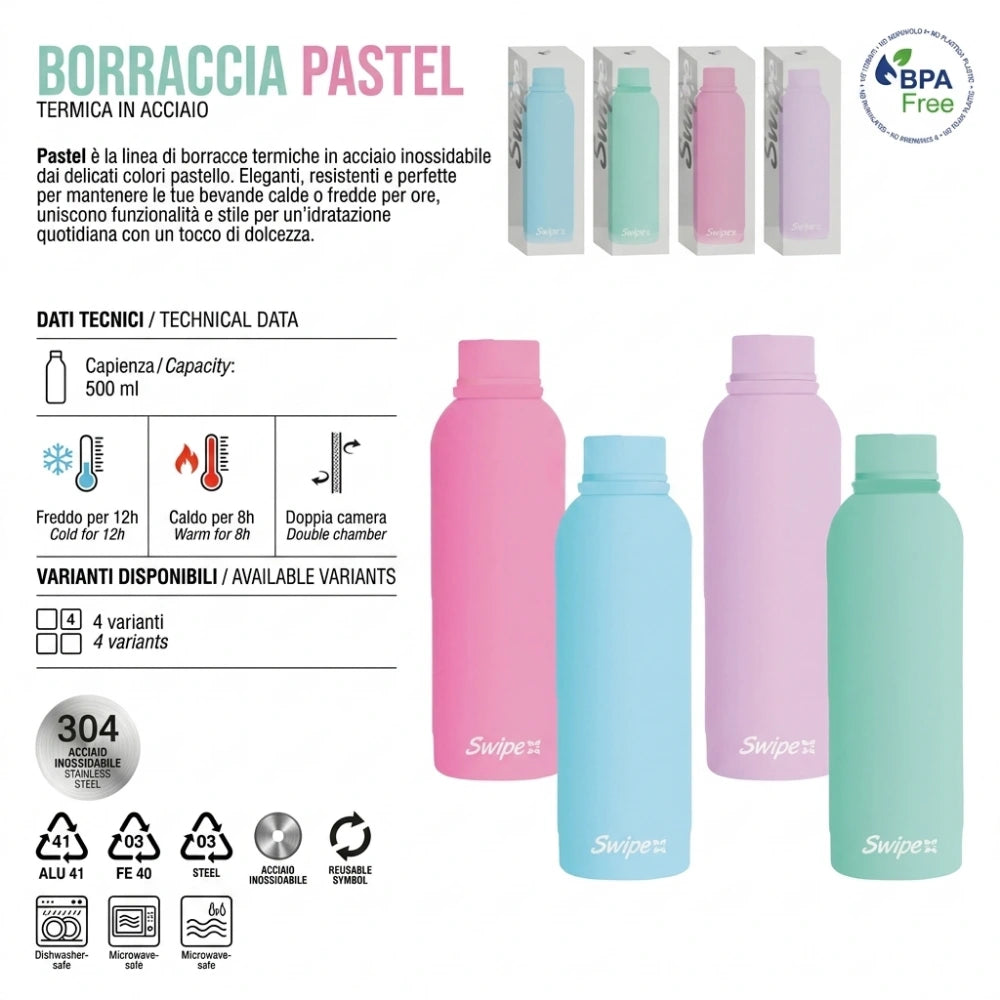 Borraccia Termica Swipe Pastel 500ml — Rosa