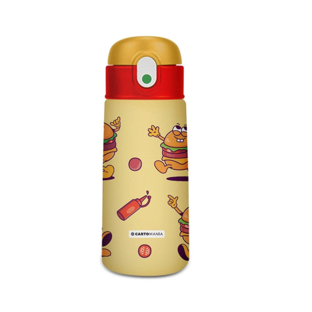 Borraccia Termica Kid Cartomania Food Gialla Seven 460ml acciaio inox con cannuccia silicone burger