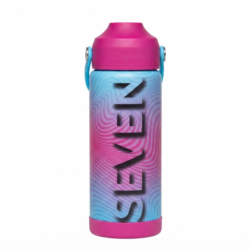 Borraccia Termica Seven Girl 550ml rosa viola sfumato con cannuccia e manico azzurro - vista frontale