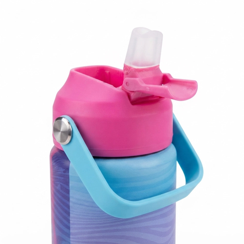 Borraccia Termica Seven Girl dettaglio tappo rosa con cannuccia in silicone e manico azzurro chiusa