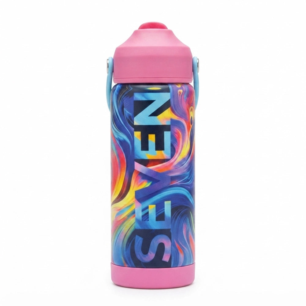 Borraccia Termica Seven Girl Colour Splash 550ml multicolor tappo rosa cannuccia silicone - vista frontale