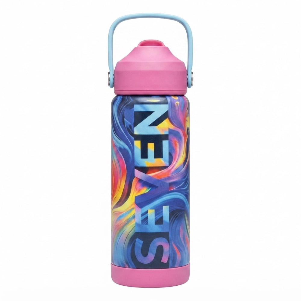 Borraccia Termica Seven Girl Colour Splash 550ml multicolor tappo rosa e manico azzurro - vista laterale