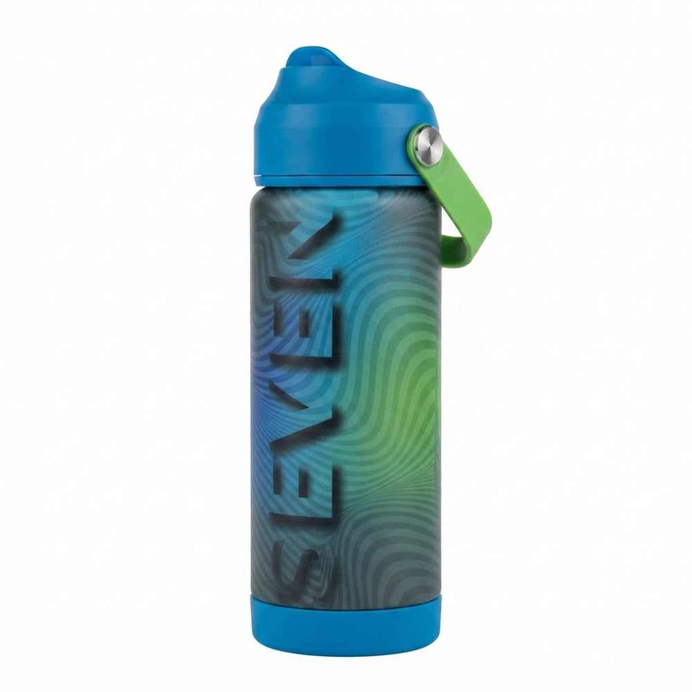 Borraccia Termica Seven Boy Strip Blue 550ml grafica swirl blu verde tappo blu manico verde - vista laterale