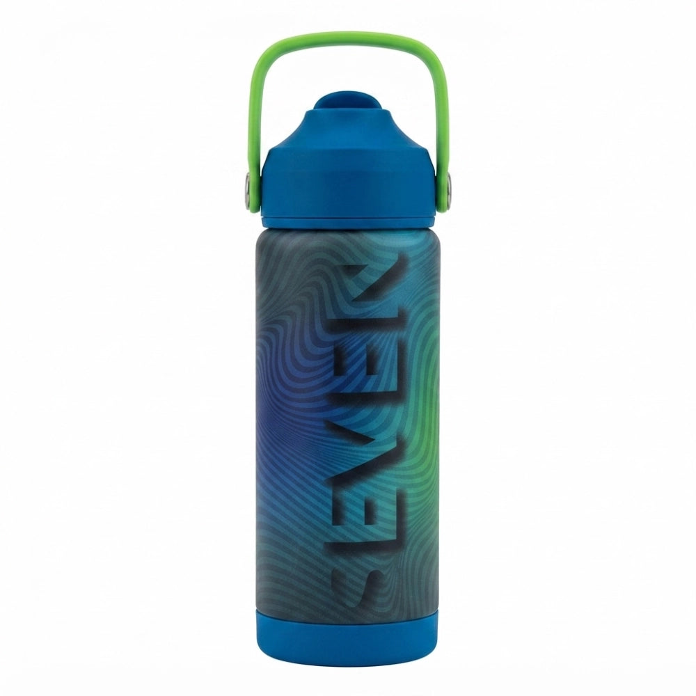 Borraccia Termica Seven Boy Strip Blue 550ml grafica swirl blu verde tappo blu manico verde - vista frontale