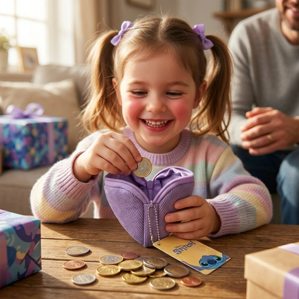 Disney Stitch e Angel Portamonete a Cuore Lilla