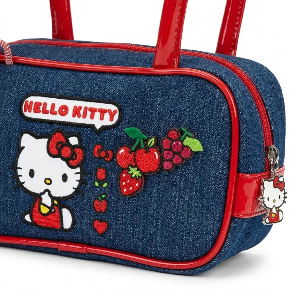 Hello Kitty Leisure borsa a spalla jeans blu e vernice rossa