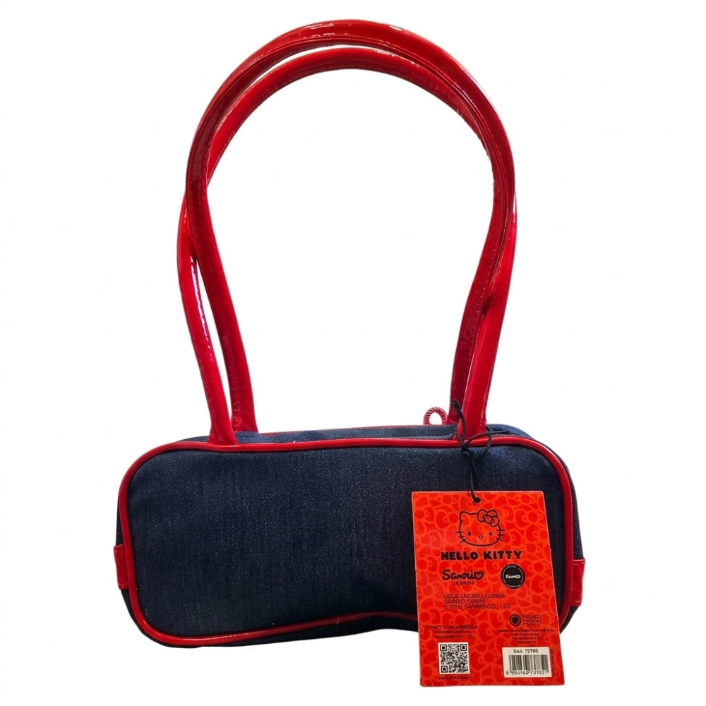 Hello Kitty Leisure borsa a spalla jeans blu e vernice rossa