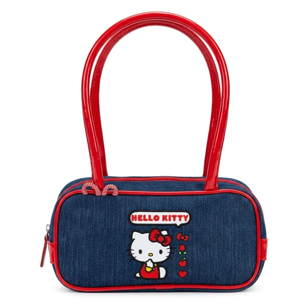Hello Kitty Leisure borsa a spalla jeans blu e vernice rossa