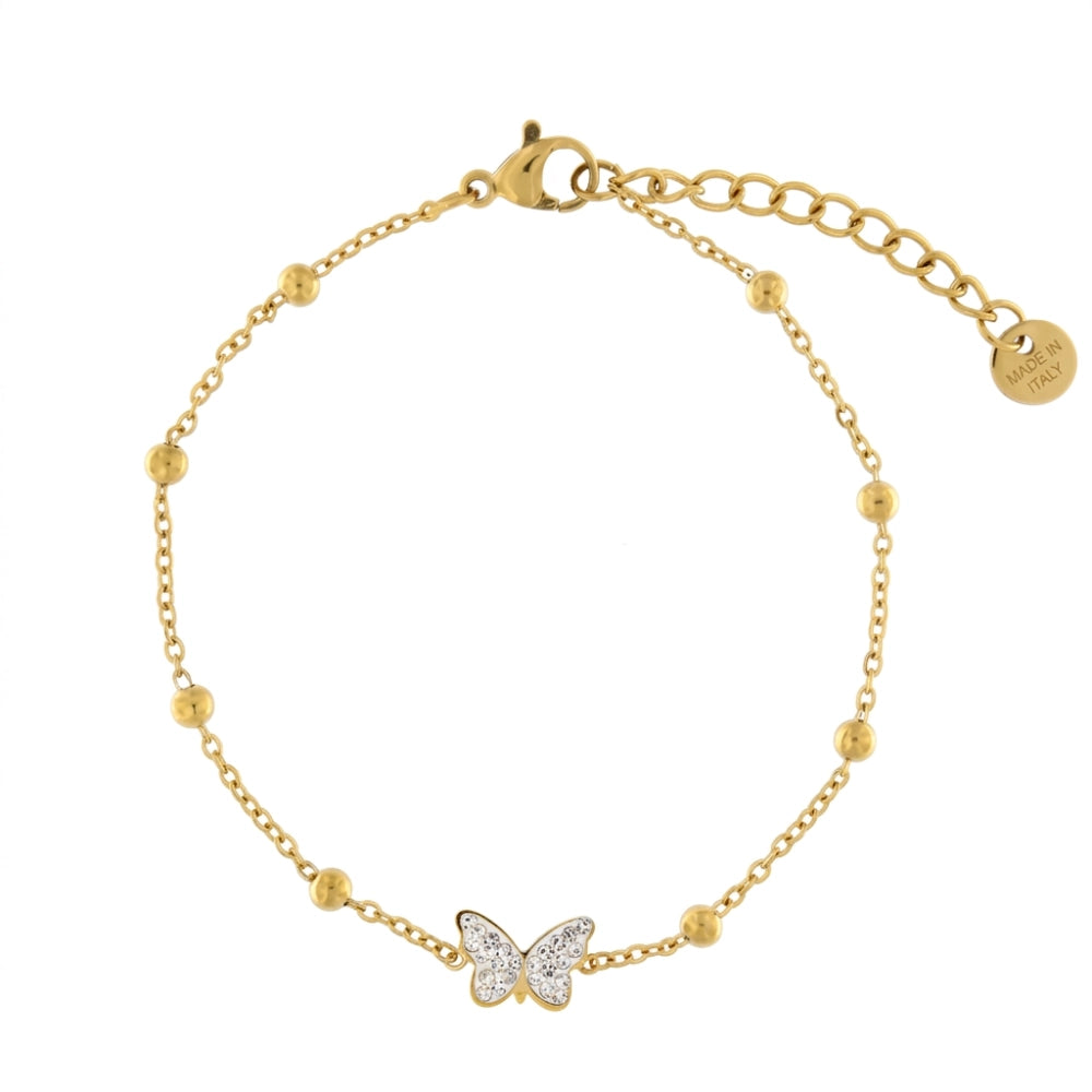 Bracciale Donna in Acciaio Gold Farfalla con Zirconi – Aqua