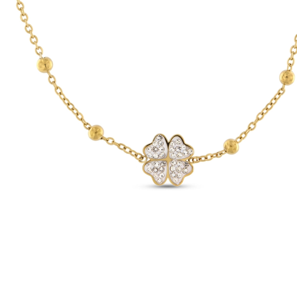 Bracciale Donna in Acciaio Gold Quadrifoglio con Zirconi – Aqua