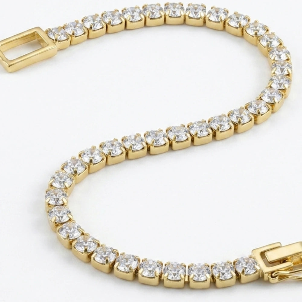 Bracciale Tennis Donna in Acciaio Gold con Zirconi Bianchi – Aqua