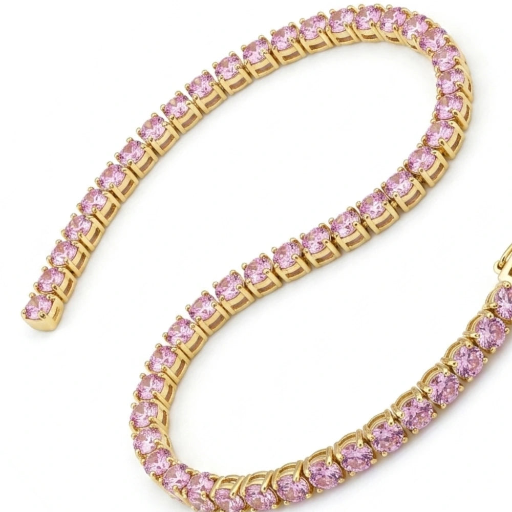 Bracciale Tennis Donna in Acciaio Gold con Zirconi Rosa – Aqua
