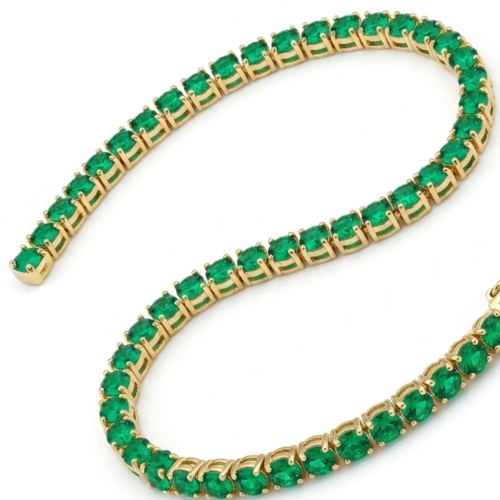 Bracciale Tennis Donna in Acciaio Gold con Zirconi Verde – Aqua